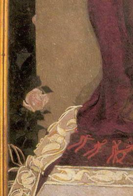 М. Врубель. Богоматерь с Младенцем. Фрагмент: цветочный орнамент и розы у подножия трона