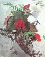 М. Врубель. Красные цветы и листья бегонии в корзине.1886-87