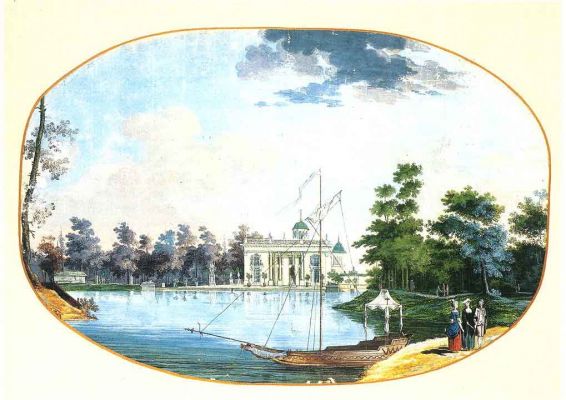 Лазенки. Вид на дворец и парк. Акварель XVIII в.