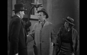 Кадр из фильма Пигмалион (1938) - встреча Элизы, Хиггинса и Пикеринга