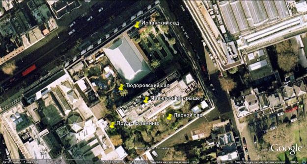 Лондон. Кенсингтонские висячие сады. Снимок со спутника. Схема Б. Соколова